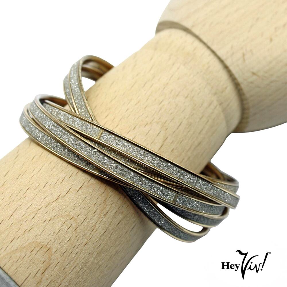 Vintage Interlocked Bangle Bracelets Gold w Silver Glitter 80s 90s Glam -Hey Viv